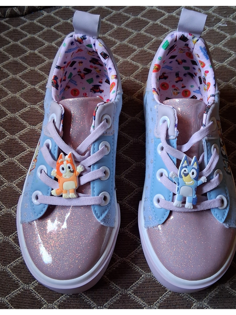 BLUEY-Kids Glitter Pink & Light Blue Cartoon Lace-Up Sneakers